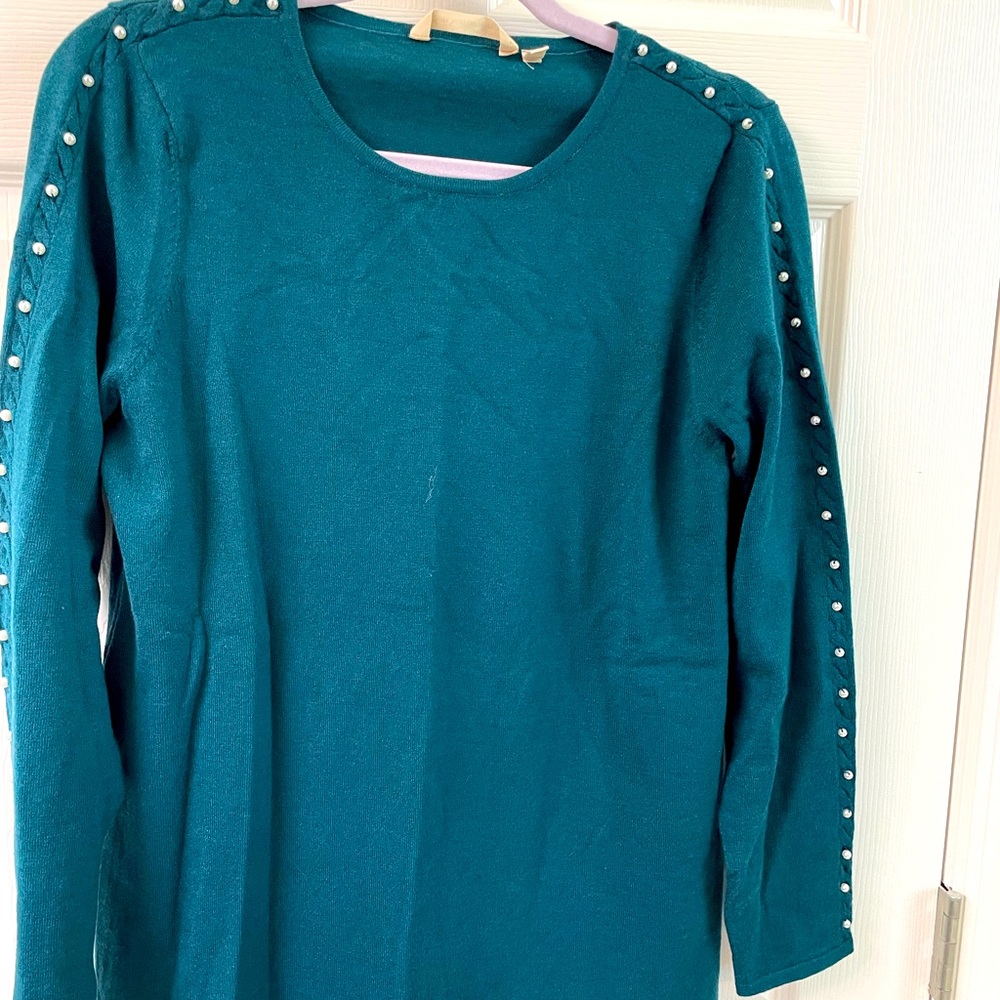 Ladies sweater. Pearl accents on sleeves